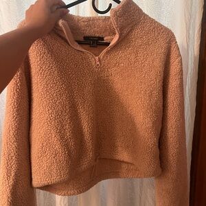 Pink Sherpa Cropped Half Zip 💗